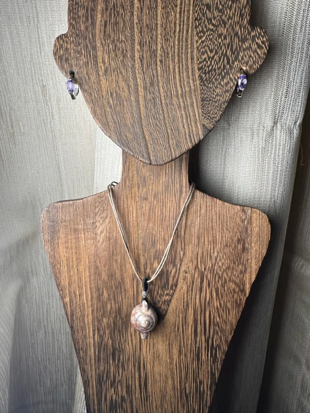 Adorable Coral Fossil Teapot Pendant Necklace, Sterling Silver Accent on Rope - Picture 4 of 15